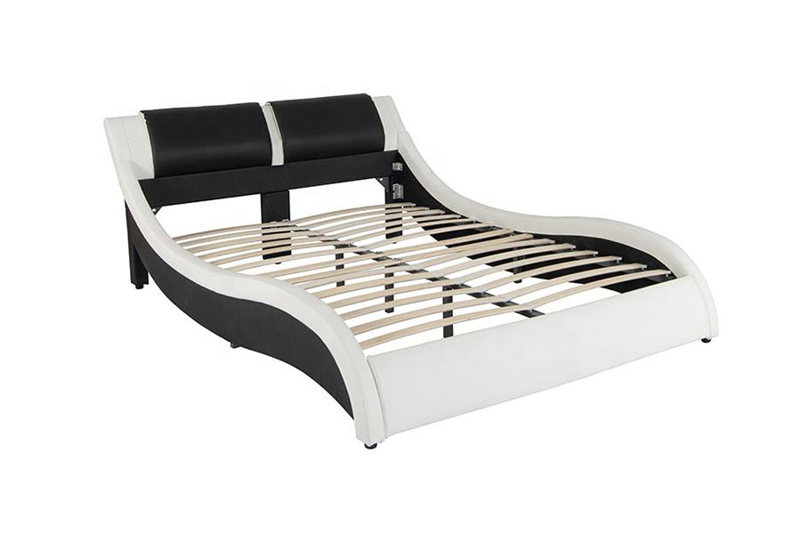 1178-1 Wave-lignende LED-ramme Leather Queen King Polstret seng