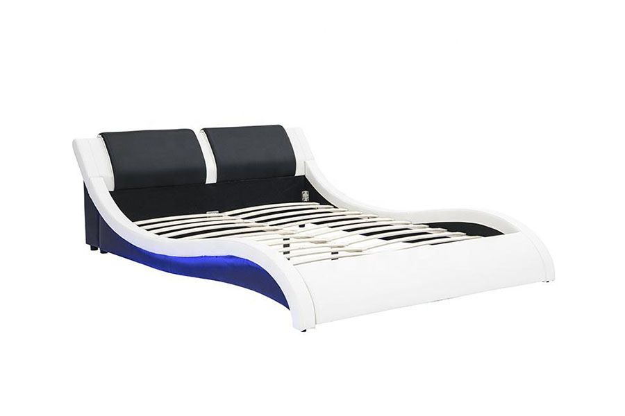 1178-1 Wave-lignende LED-ramme Leather Queen King Polstret seng