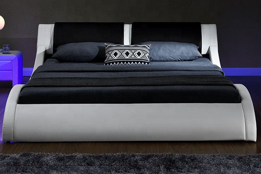 1178-1 Wave-lignende LED-ramme Leather Queen King Polstret seng