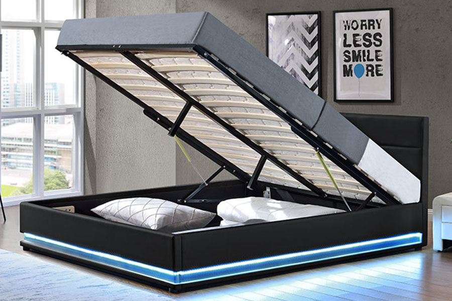 1165-1G Modern Luxury Leather Storage LED Polstret Sengeramme
