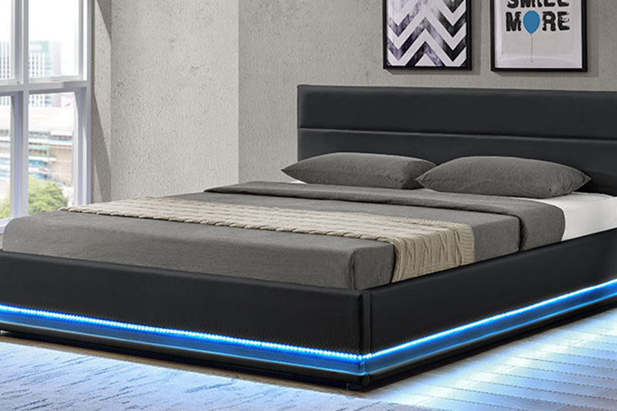 1165-1G Modern Luxury Leather Storage LED Polstret Sengeramme