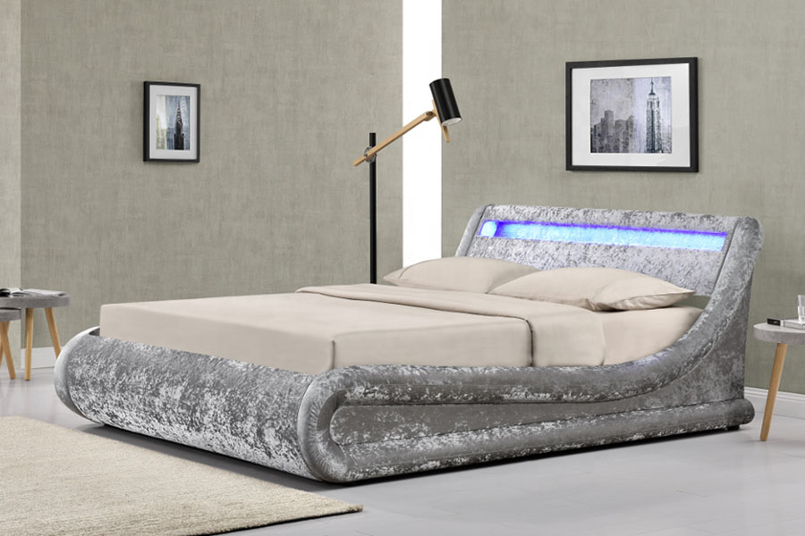 Crushed-Velvet LED Ottoman Gas Lift Lagringssengeramme