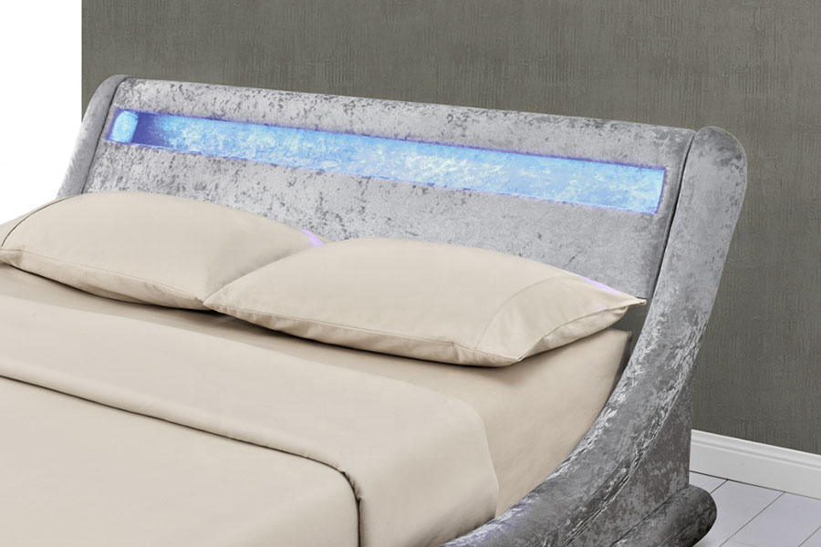 Crushed-Velvet LED Ottoman Gas Lift Lagringssengeramme