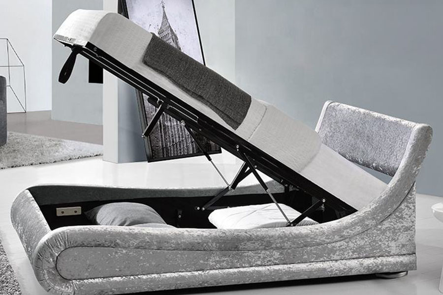 Crushed-Velvet LED Ottoman Gas Lift Lagringssengeramme