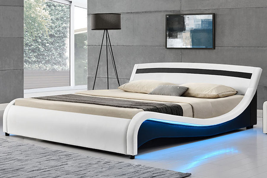 1188-1-2B Moderne PU-skinn LED-polstret sengeramme