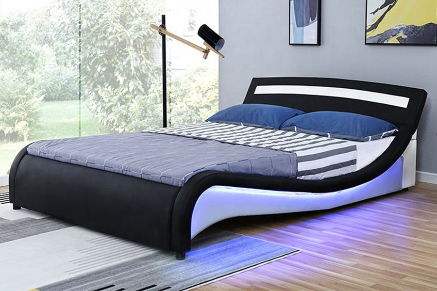 1188-1-2B Moderne PU-skinn LED-polstret sengeramme