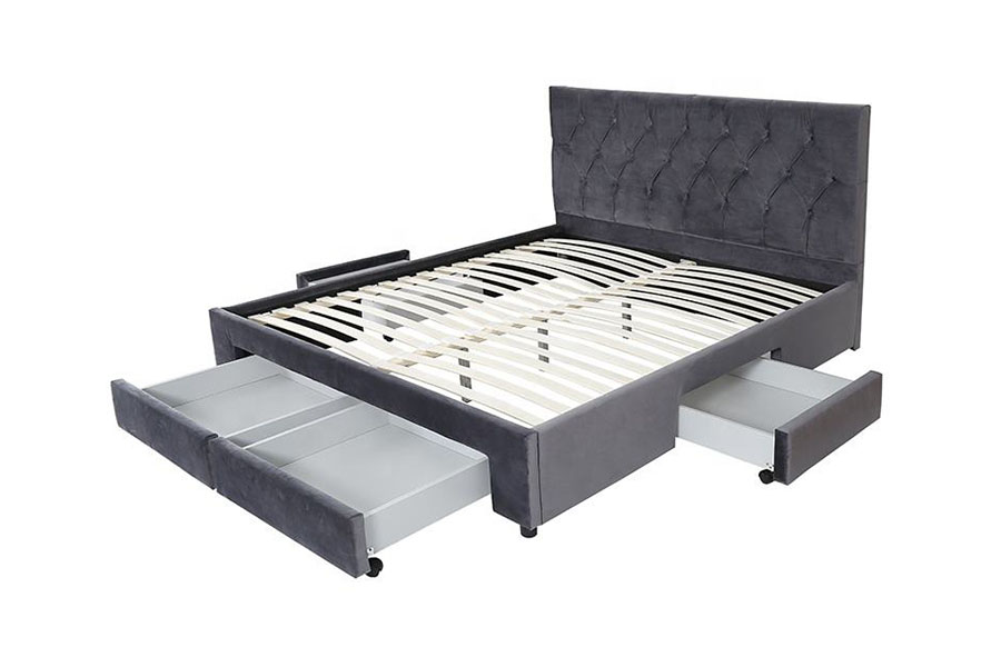 1406D Velvet King Wooden-Base skuff Polstret oppbevaringsseng ramme