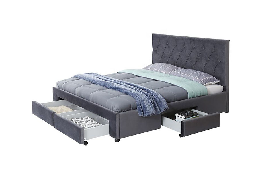 1406D Velvet King Wooden-Base skuff Polstret oppbevaringsseng ramme