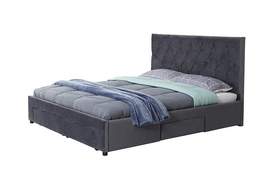 1406D Velvet King Wooden-Base skuff Polstret oppbevaringsseng ramme