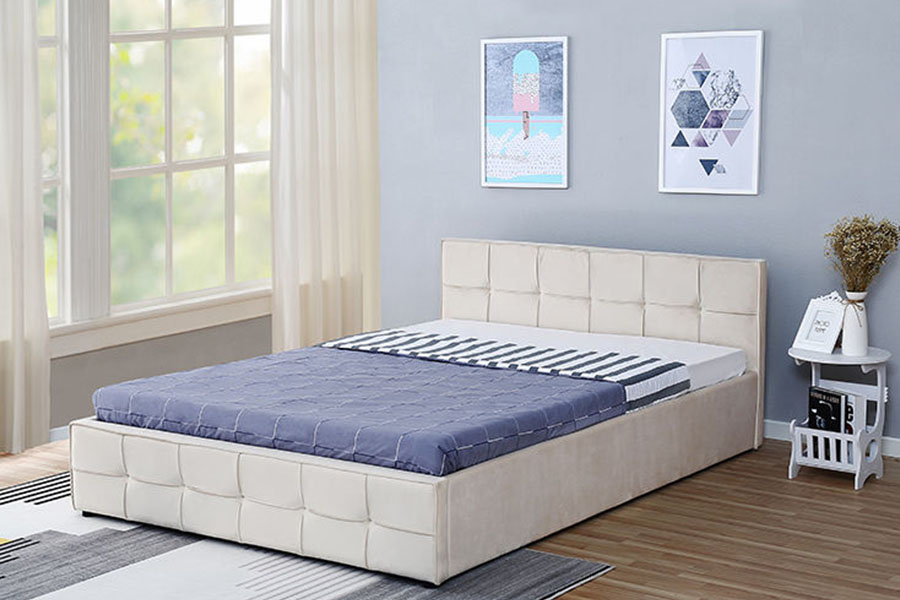 1295G Panel-hodegavl Stoff Queen Polstret Ottoman Storage Bed Ramme