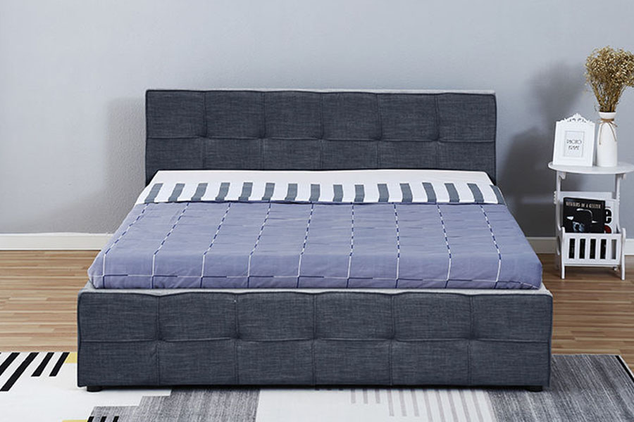 1295G Panel-hodegavl Stoff Queen Polstret Ottoman Storage Bed Ramme
