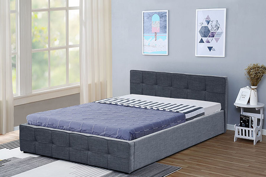 1295G Panel-hodegavl Stoff Queen Polstret Ottoman Storage Bed Ramme