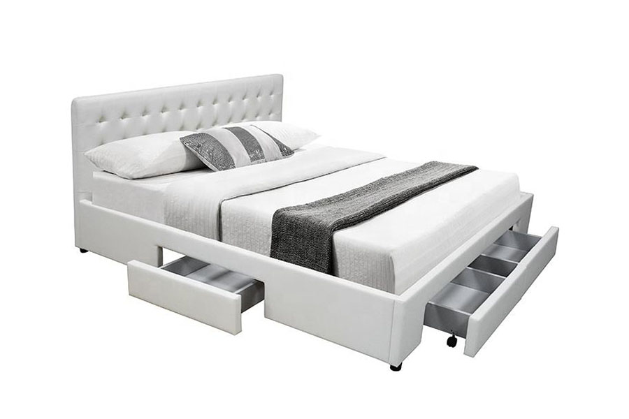 1243D No-Spring PU-skinn Skuffe-Base Queen Oppbevaringsseng Ramme