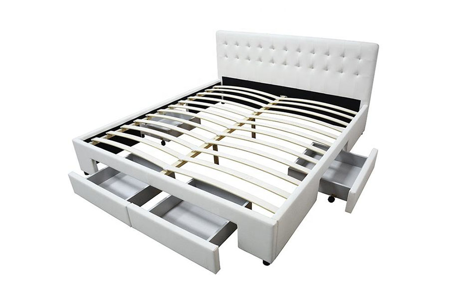 1243D No-Spring PU-skinn Skuffe-Base Queen Oppbevaringsseng Ramme