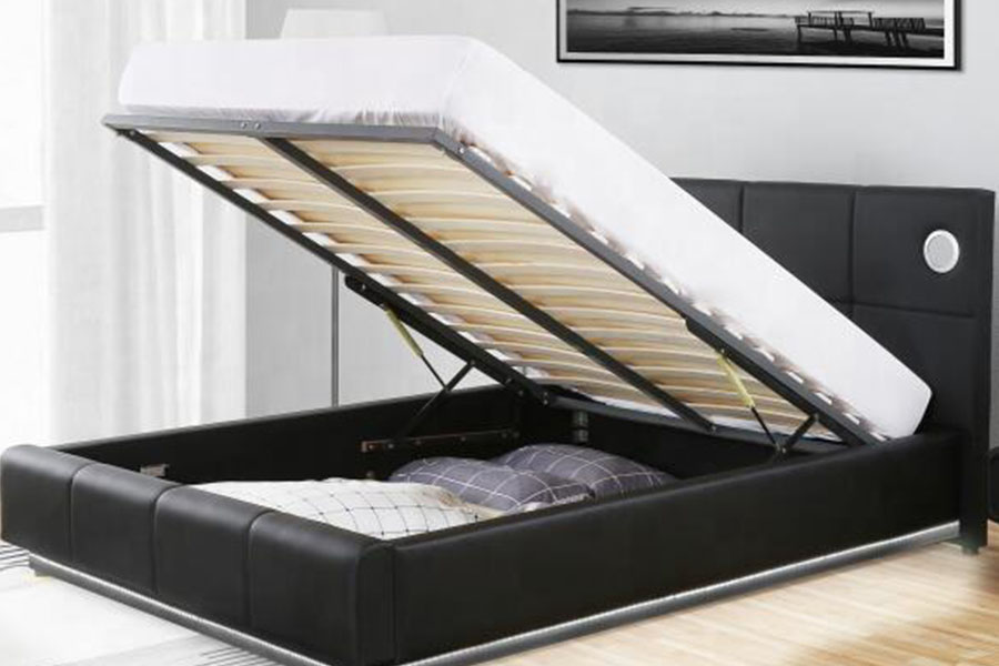 1239-1GS PU-skinn LED-musikkhøyttaler Gasslift lagringssengramme