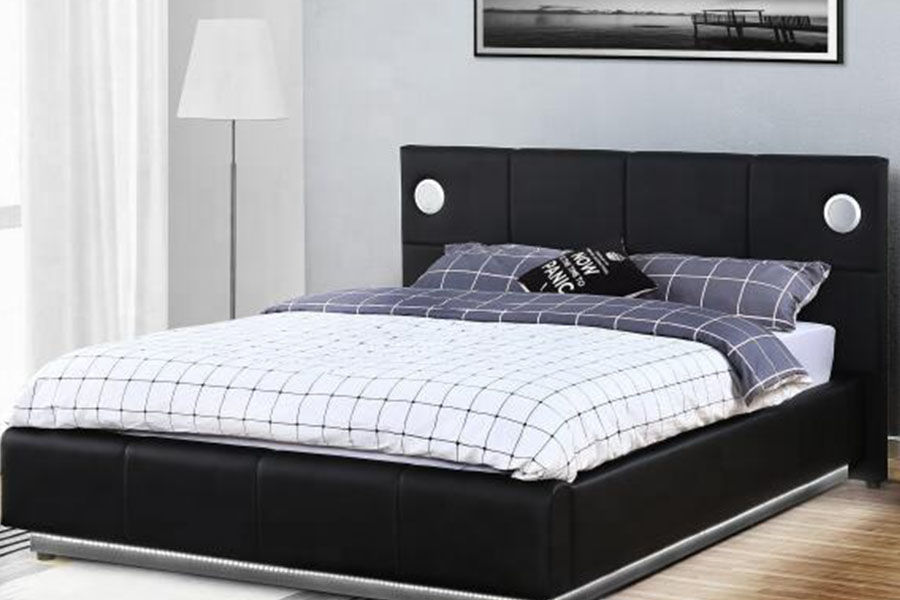 1239-1GS PU-skinn LED-musikkhøyttaler Gasslift lagringssengramme