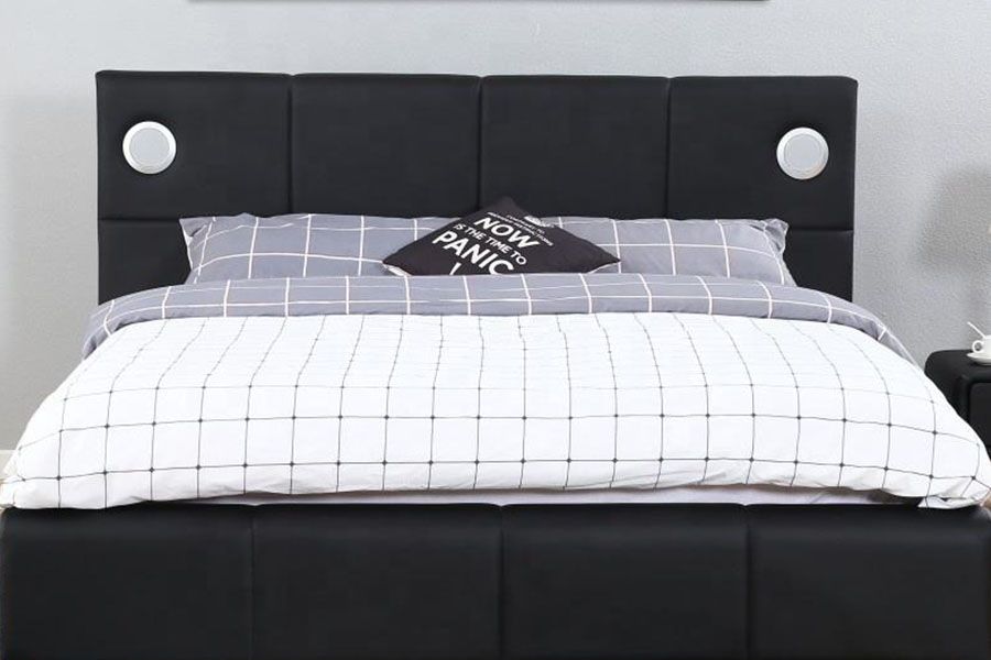 1239-1GS PU-skinn LED-musikkhøyttaler Gasslift lagringssengramme