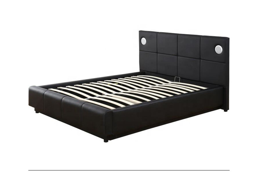 1239-1GS PU-skinn LED-musikkhøyttaler Gasslift lagringssengramme