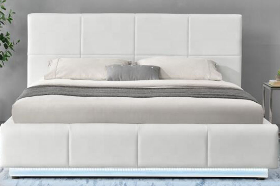 1239-1G hvit imitert ottomansk LED dobbel polstret sengeramme