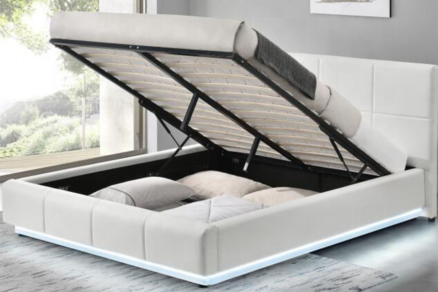 1239-1G hvit imitert ottomansk LED dobbel polstret sengeramme